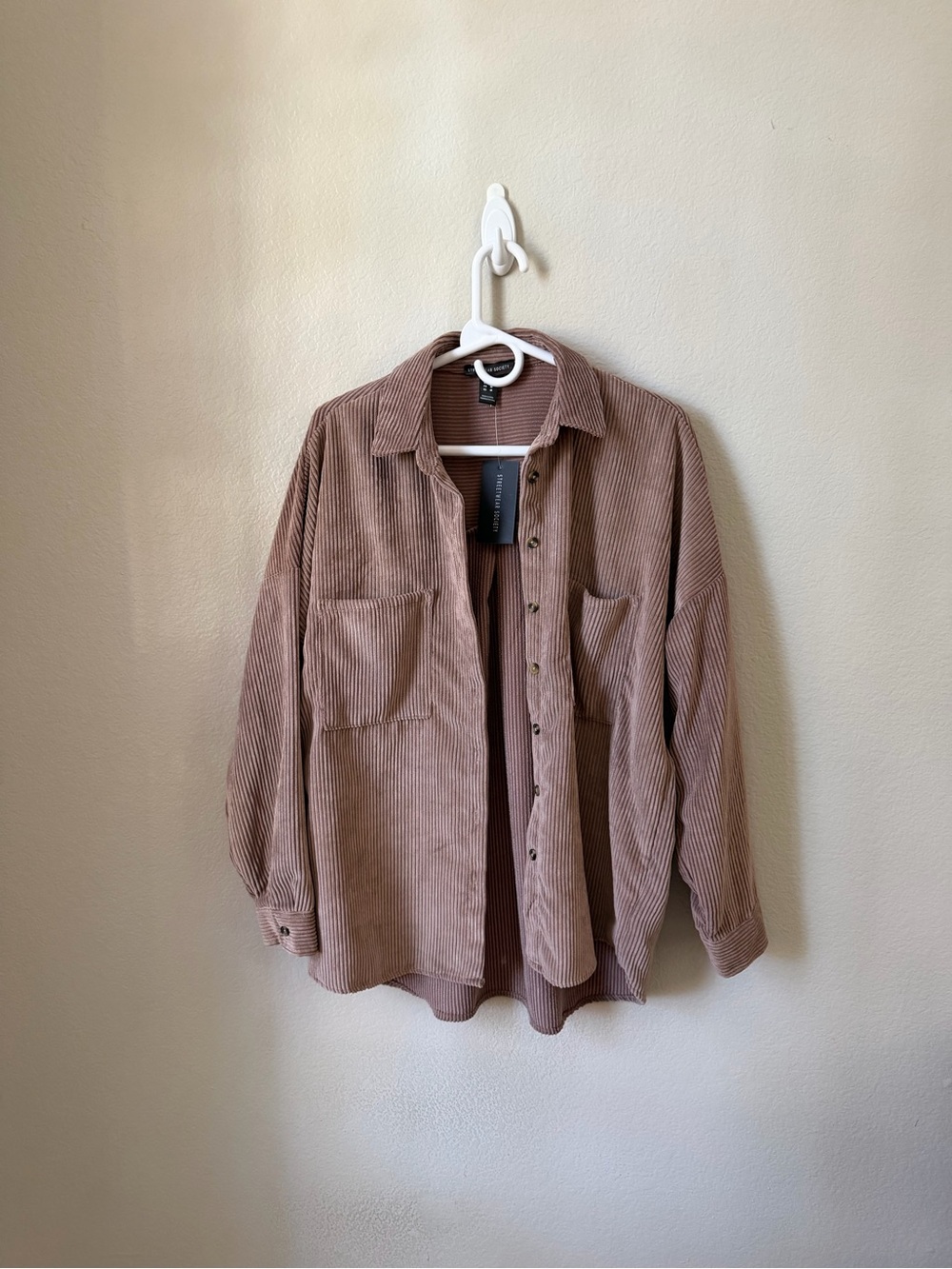 Streetwear Society Women's Corduroy Button-Down Shirt in Taupe